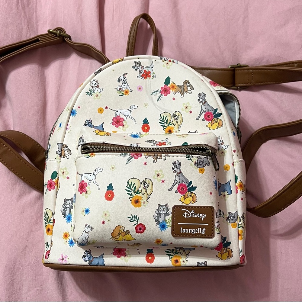 USED Loungefly Floral Disney Pets Mini Backpack